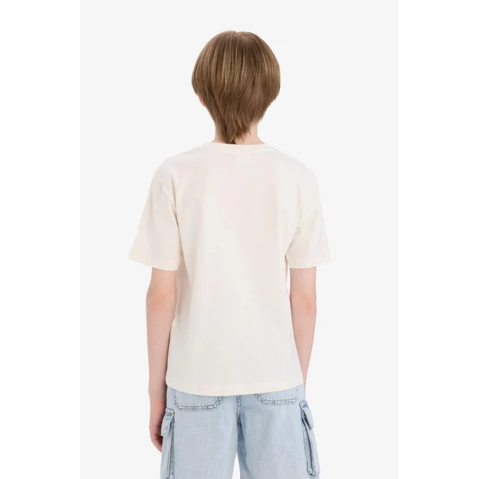 Defacto E0082 Beyaz Erkek Çocuk Bisiklet Yaka Baskılı Kısa Kollu Tişört