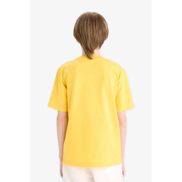 Defacto E0189 Sarı Erkek Çocuk Bisiklet Yaka Baskılı Kısa Kollu Tişört