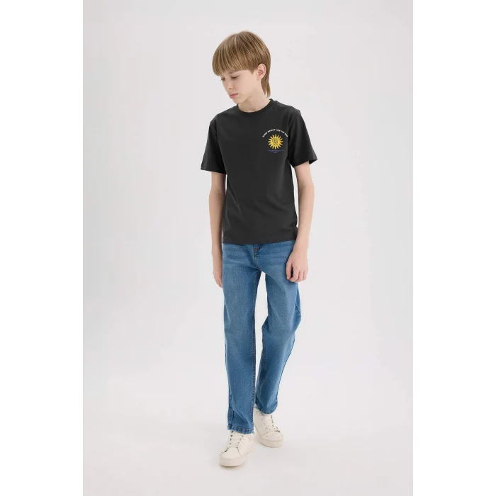 Defacto E0165 Antrasit Erkek Çocuk Bisiklet Yaka Baskılı Kısa Kollu Tişört