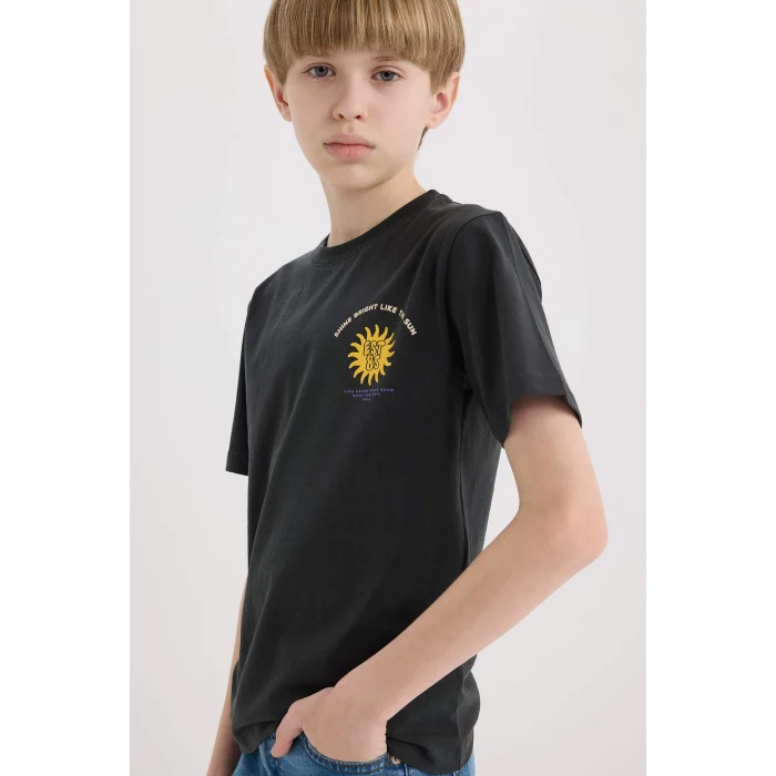 Defacto E0165 Antrasit Erkek Çocuk Bisiklet Yaka Baskılı Kısa Kollu Tişört