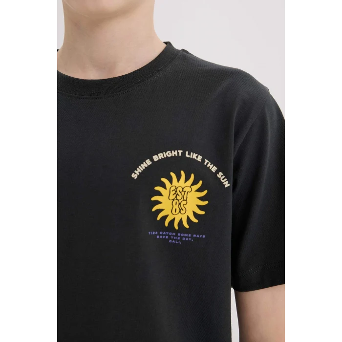 Defacto E0165 Antrasit Erkek Çocuk Bisiklet Yaka Baskılı Kısa Kollu Tişört