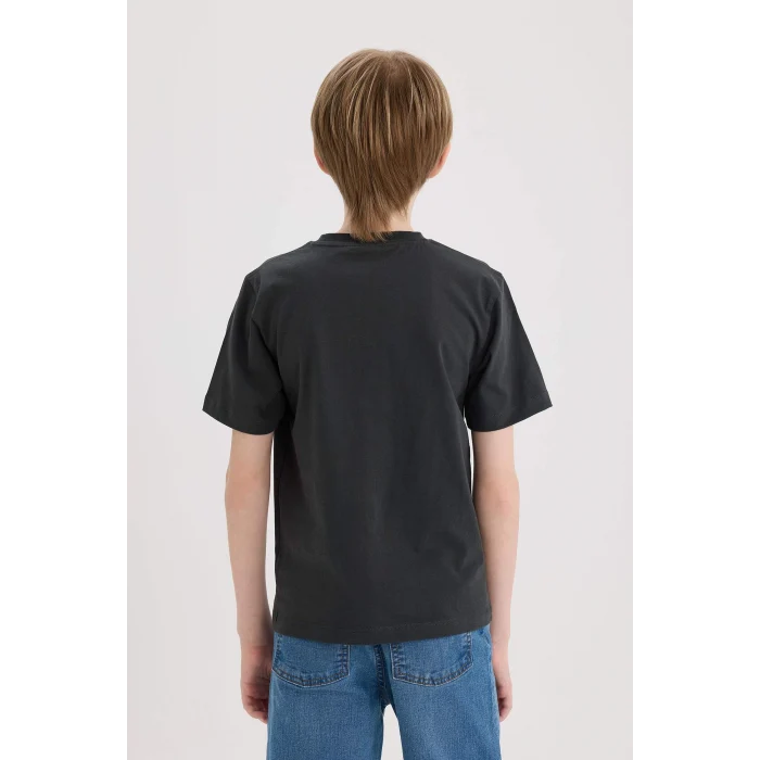 Defacto E0165 Antrasit Erkek Çocuk Bisiklet Yaka Baskılı Kısa Kollu Tişört