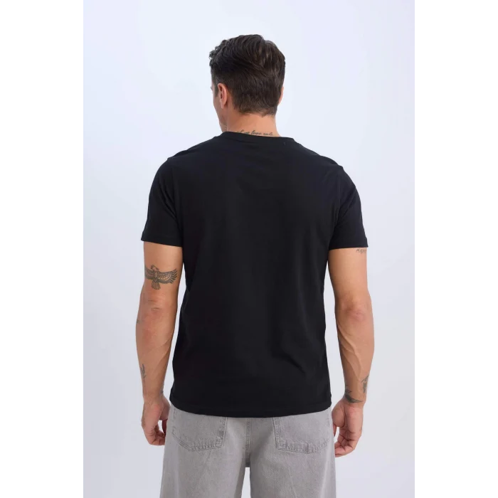 Defacto D7938 Siyah %100 Pamuk Regular Fit V Yaka Pamuklu Basic Düz Kısa Kollu Siyah Tişört