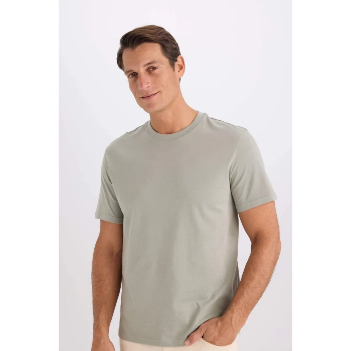 Defacto V7699 Gri %100 Pamuk New Regular Fit Bisiklet Yaka Basic Düz Kısa Kollu Tişört
