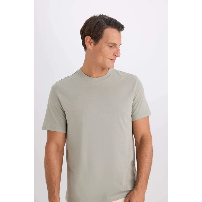 Defacto V7699 Gri %100 Pamuk New Regular Fit Bisiklet Yaka Basic Düz Kısa Kollu Tişört