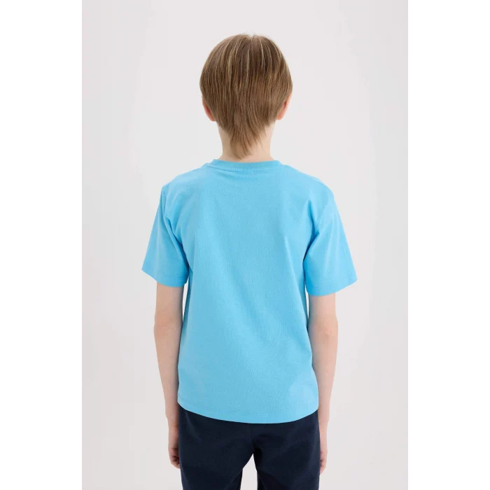 Defacto E0166 Mavi Erkek Çocuk Bisiklet Yaka Baskılı Kısa Kollu Tişört
