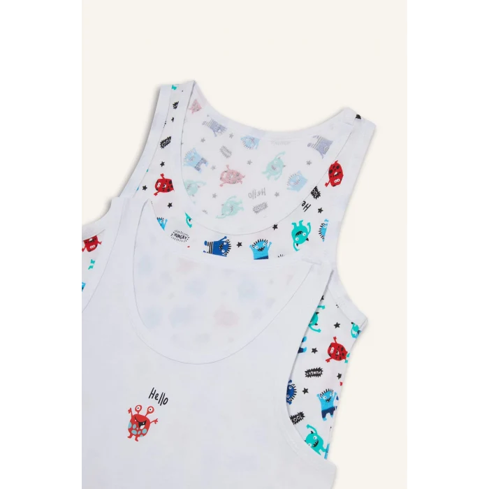 Defacto E6864 Beyaz Erkek Çocuk Baskılı 2li Atlet