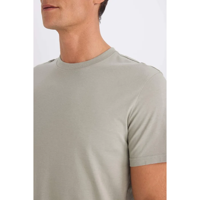 Defacto V7699 Gri %100 Pamuk New Regular Fit Bisiklet Yaka Basic Düz Kısa Kollu Tişört