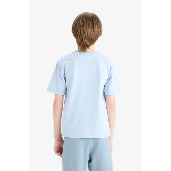 Defacto E0076 Mavi Erkek Çocuk Bisiklet Yaka Baskılı Kısa Kollu Tişört