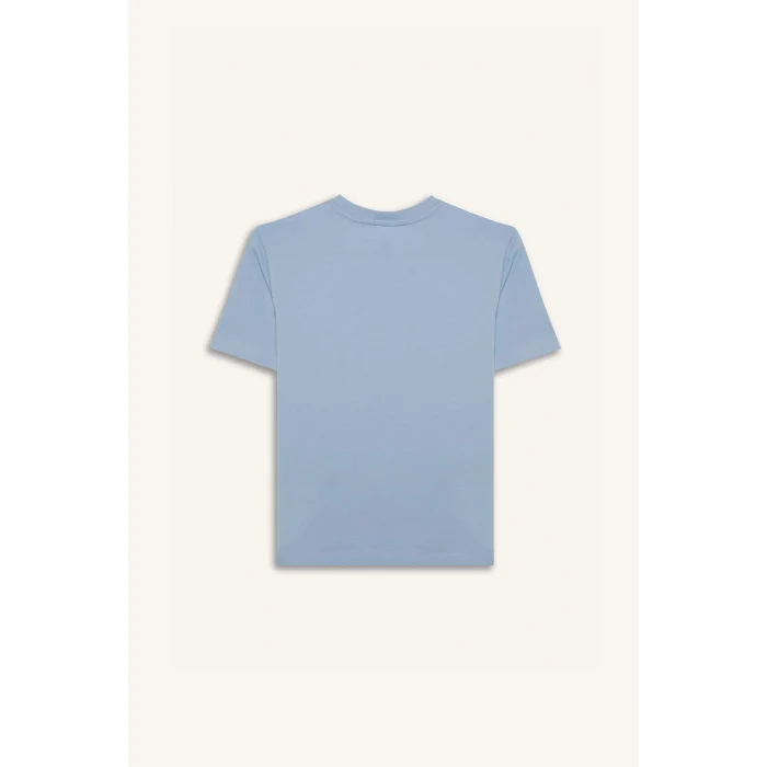 Defacto E0076 Mavi Erkek Çocuk Bisiklet Yaka Baskılı Kısa Kollu Tişört