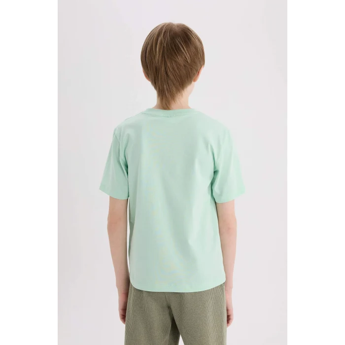 Defacto E0168 Turkuaz Erkek Çocuk Bisiklet Yaka Baskılı Kısa Kollu Tişört