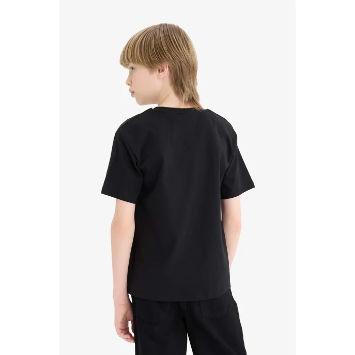 Defacto D9281 Siyah Erkek Çocuk Bisiklet Yaka Baskılı Kısa Kollu Tişört