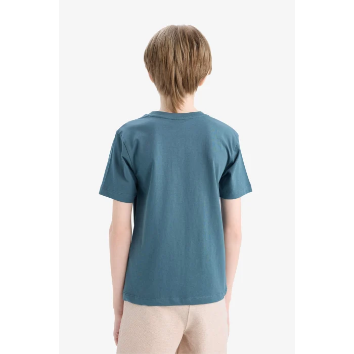 Defacto E0083 Yeşil Erkek Çocuk Bisiklet Yaka Baskılı Kısa Kollu Tişört