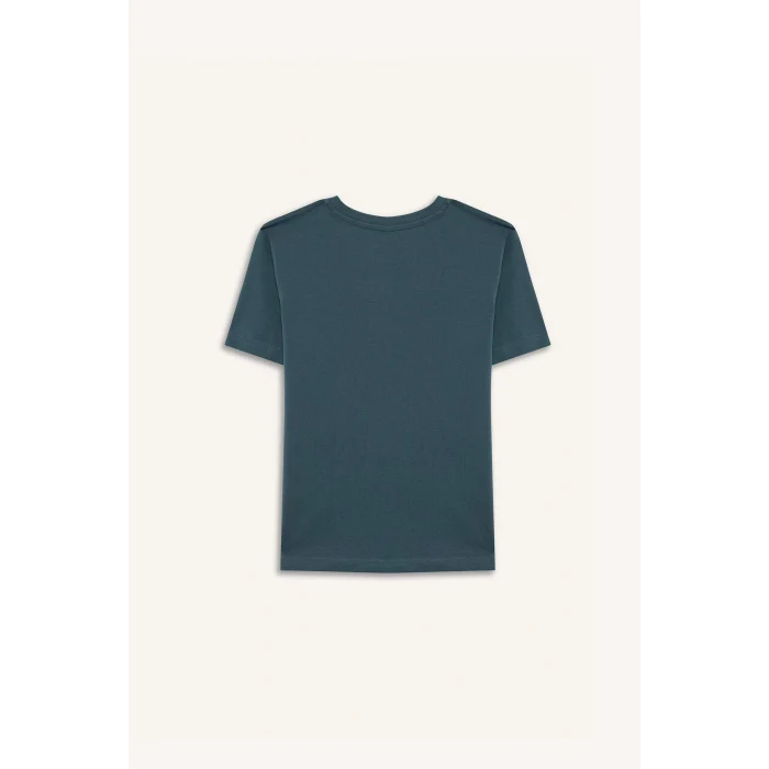 Defacto E0083 Yeşil Erkek Çocuk Bisiklet Yaka Baskılı Kısa Kollu Tişört