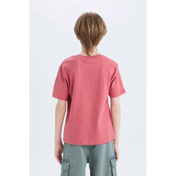 Defacto D9262 Bordo Erkek Çocuk Bisiklet Yaka Baskılı Kısa Kollu Tişört