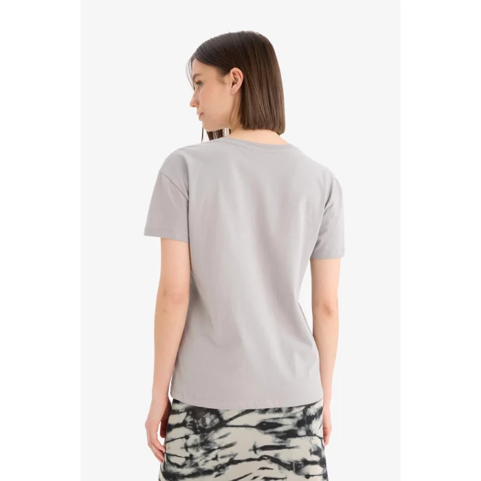 Defacto D9601 Gri Regular Fit Bisiklet Yaka Baskılı Kısa Kollu Tişört