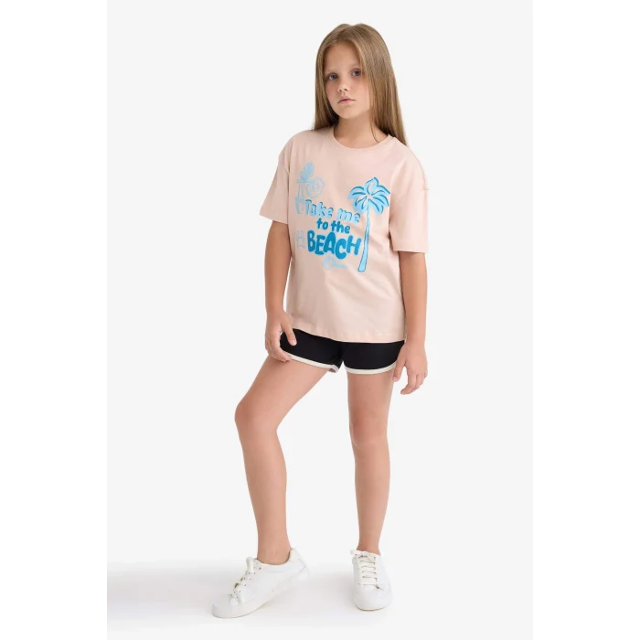 Defacto B5164 Siyah Kız Çocuk Beli Lastikli Basic Düz Şort