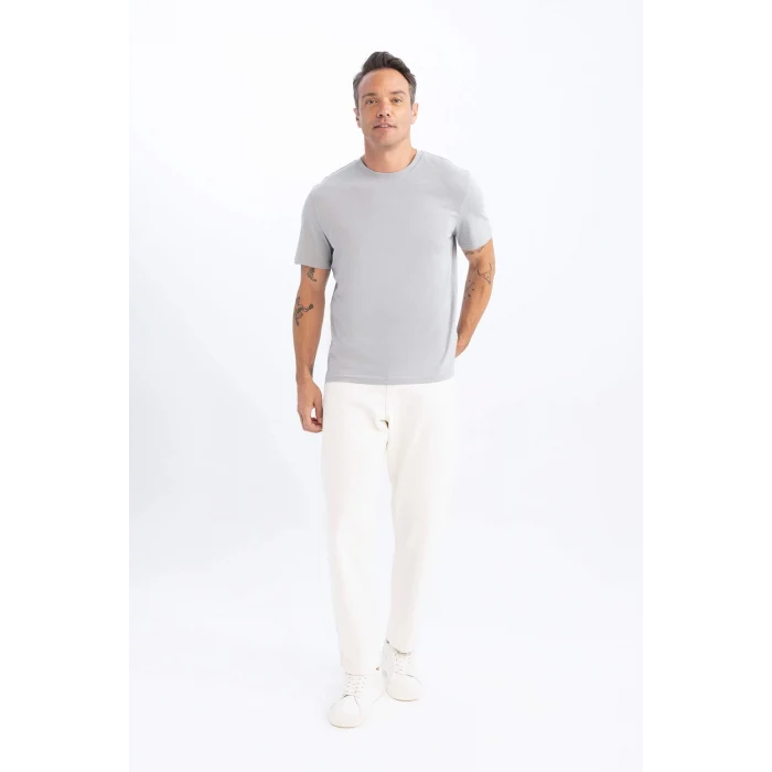 Defacto V7699 Gri %100 Pamuk New Regular Fit Bisiklet Yaka Basic Düz Kısa Kollu Tişört