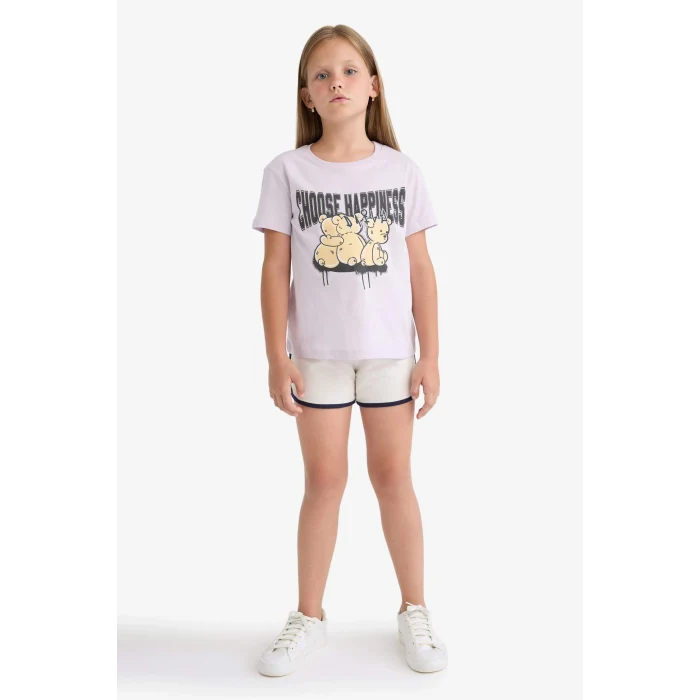 Defacto B5164 Ekru Kız Çocuk Beli Lastikli Basic Düz Şort