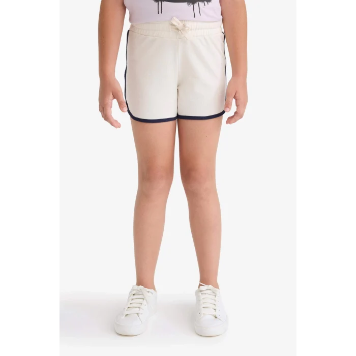 Defacto B5164 Ekru Kız Çocuk Beli Lastikli Basic Düz Şort