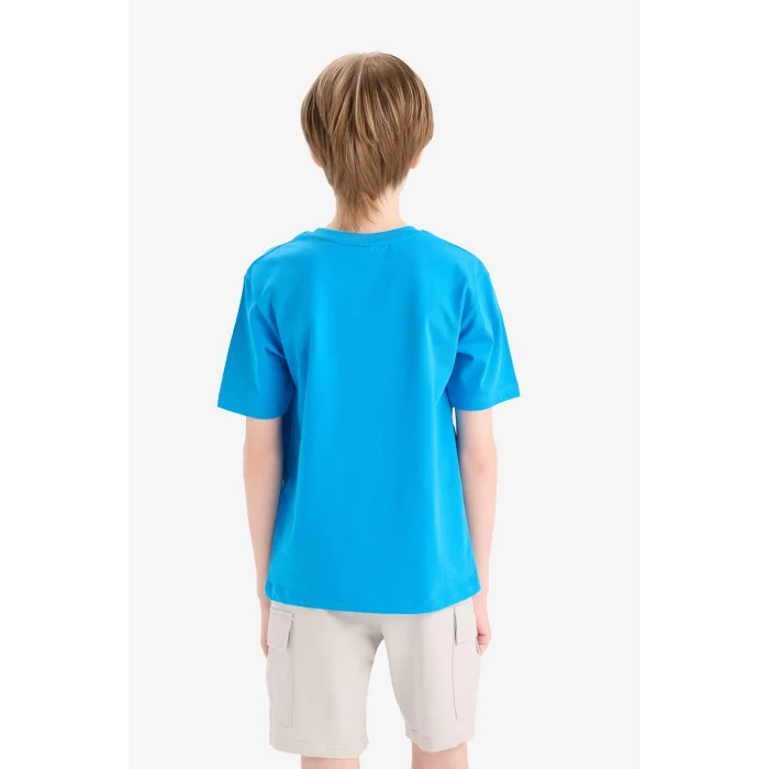 Defacto E0175 Mavi Erkek Çocuk Bisiklet Yaka Baskılı Kısa Kollu Tişört