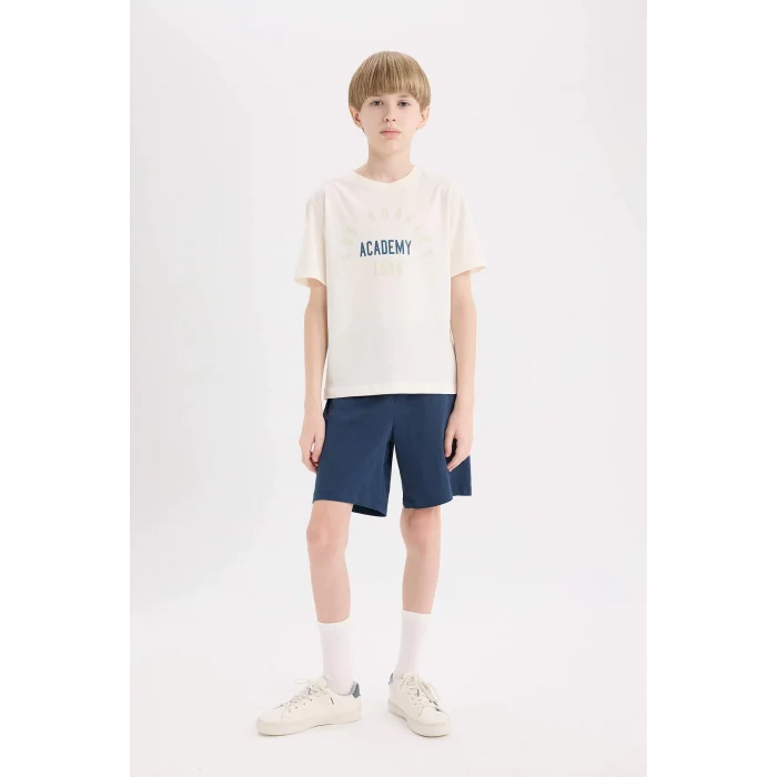 Defacto E0171 Beyaz Erkek Çocuk Bisiklet Yaka Baskılı Kısa Kollu Tişört