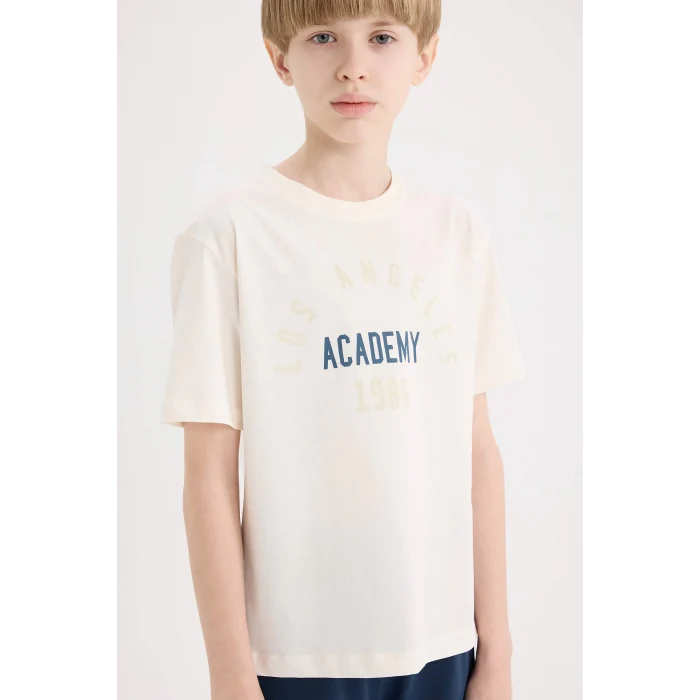 Defacto E0171 Beyaz Erkek Çocuk Bisiklet Yaka Baskılı Kısa Kollu Tişört