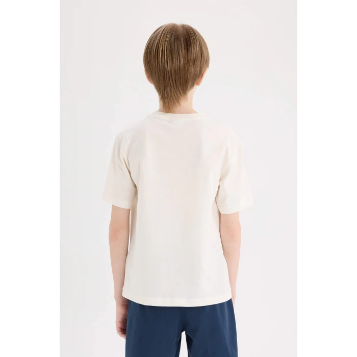 Defacto E0171 Beyaz Erkek Çocuk Bisiklet Yaka Baskılı Kısa Kollu Tişört
