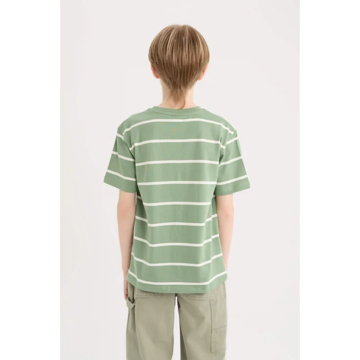 Defacto D7865 Yeşil Erkek Çocuk Bisiklet Yaka Çizgili Kısa Kollu Tişört