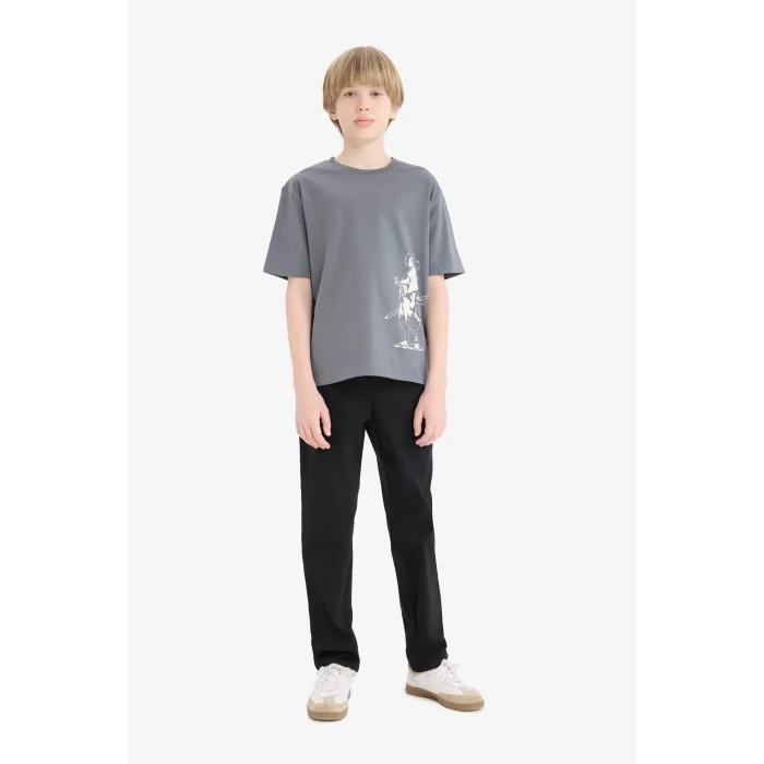 Defacto E0178 Antrasit Erkek Çocuk Bisiklet Yaka Baskılı Kısa Kollu Tişört