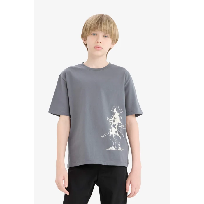 Defacto E0178 Antrasit Erkek Çocuk Bisiklet Yaka Baskılı Kısa Kollu Tişört