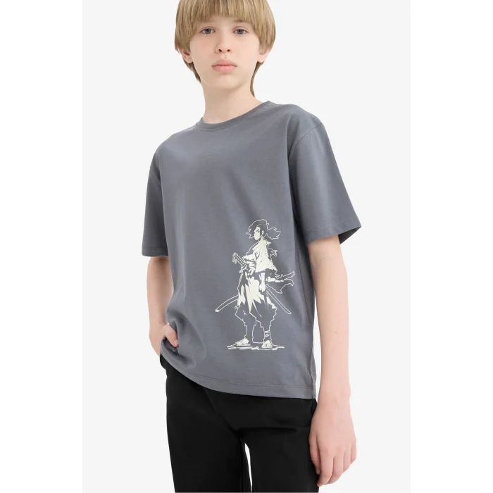 Defacto E0178 Antrasit Erkek Çocuk Bisiklet Yaka Baskılı Kısa Kollu Tişört