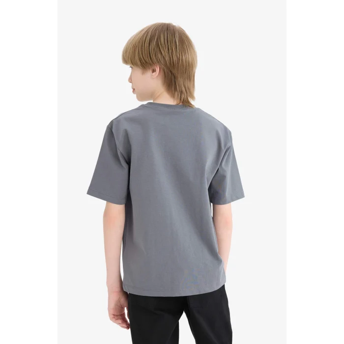 Defacto E0178 Antrasit Erkek Çocuk Bisiklet Yaka Baskılı Kısa Kollu Tişört