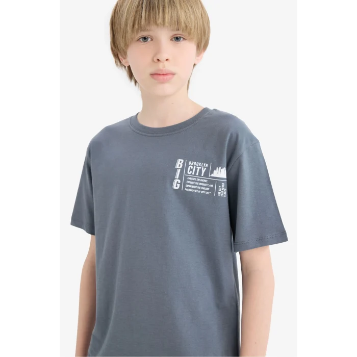 Defacto D9276 Antrasit Erkek Çocuk Bisiklet Yaka Baskılı Kısa Kollu Tişört