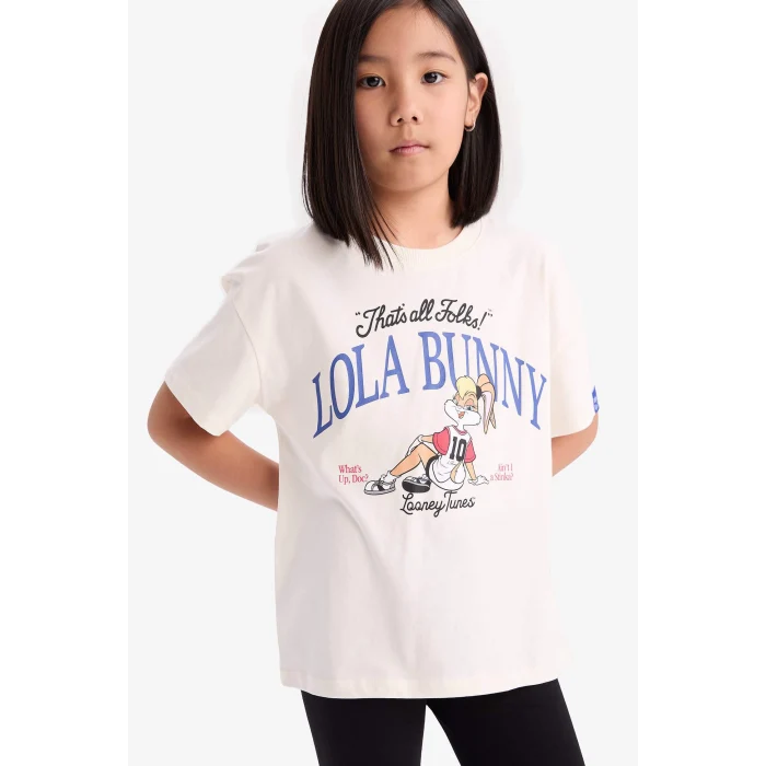 Defacto D8825 Ekru Kız Çocuk Relax Fit Bisiklet Yaka Kısa Kollu Tişört