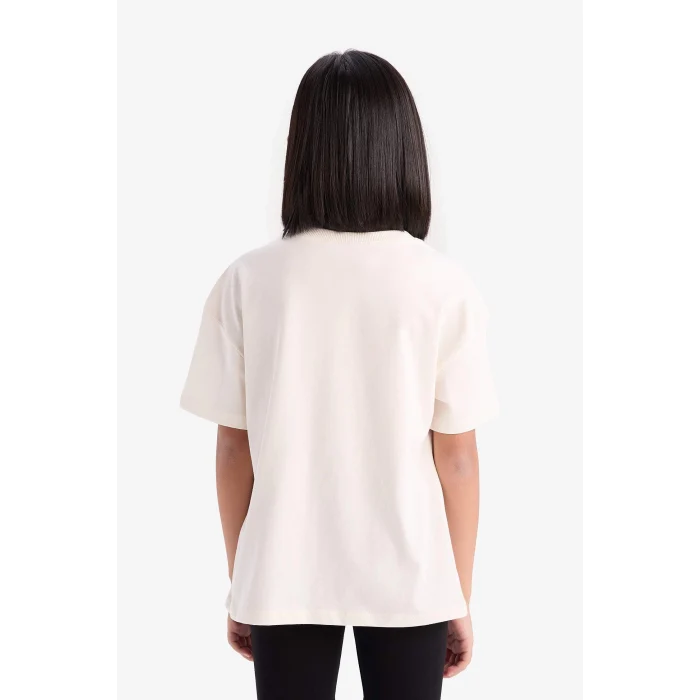 Defacto D8825 Ekru Kız Çocuk Relax Fit Bisiklet Yaka Kısa Kollu Tişört