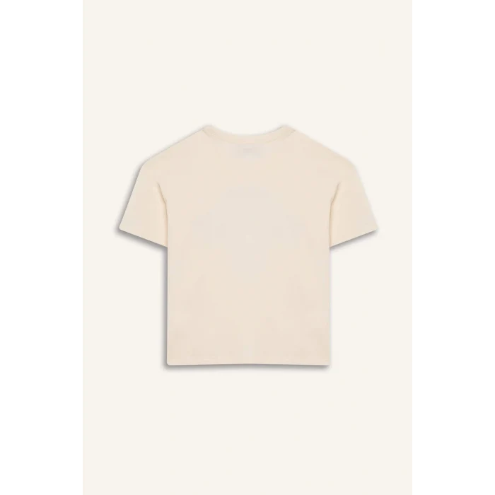 Defacto D8825 Ekru Kız Çocuk Relax Fit Bisiklet Yaka Kısa Kollu Tişört