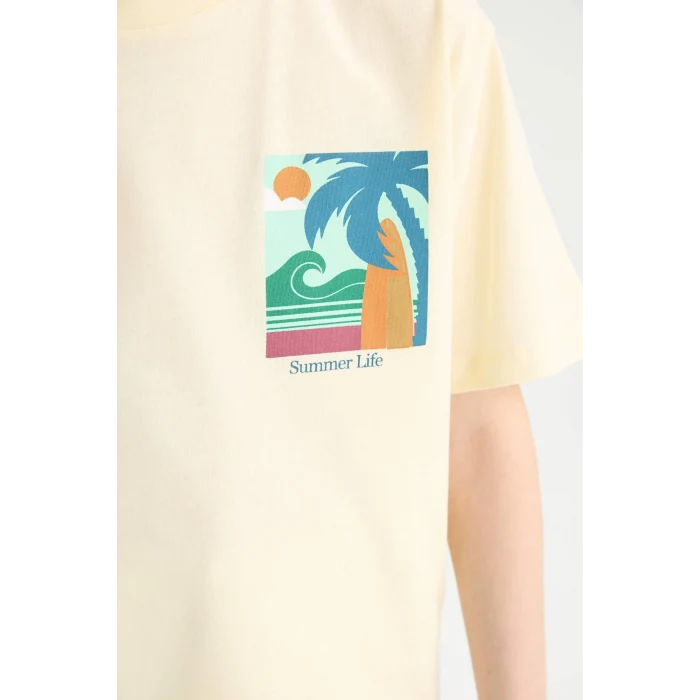 Defacto E4162 Sarı Erkek Çocuk Bisiklet Yaka Baskılı Kısa Kollu Tişört