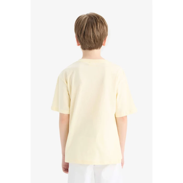 Defacto E4162 Sarı Erkek Çocuk Bisiklet Yaka Baskılı Kısa Kollu Tişört