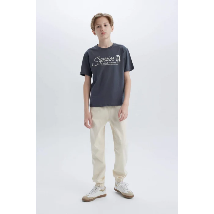 Defacto D9256 Antrasit Erkek Çocuk Bisiklet Yaka Baskılı Kısa Kollu Tişört