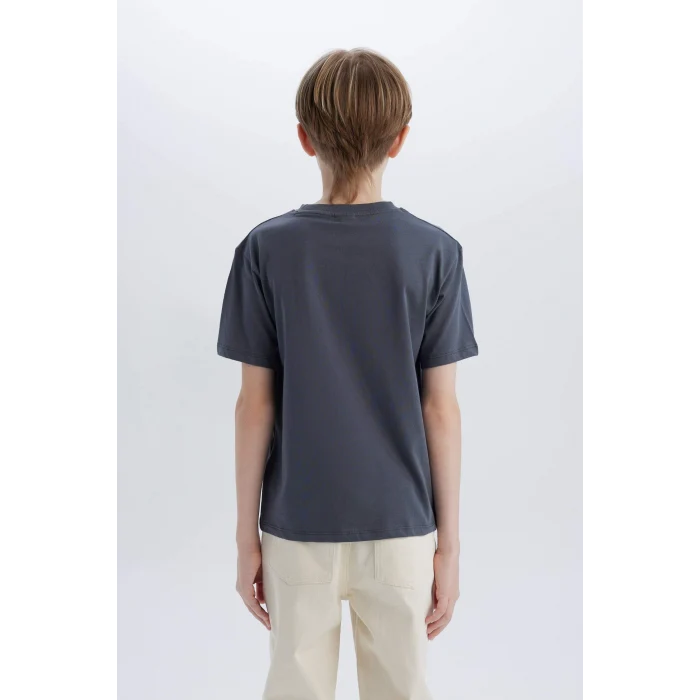 Defacto D9256 Antrasit Erkek Çocuk Bisiklet Yaka Baskılı Kısa Kollu Tişört