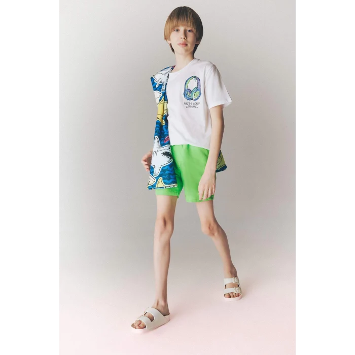 Defacto F0177 Beyaz Erkek Çocuk Bisiklet Yaka Baskılı Kısa Kollu Tişört