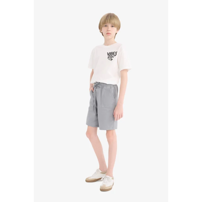 Defacto E6314 Beyaz Erkek Çocuk Bisiklet Yaka Baskılı Kısa Kollu Tişört