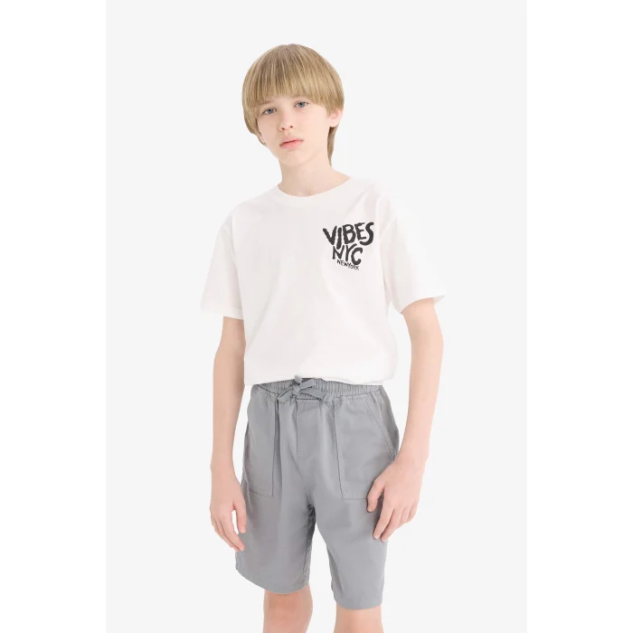 Defacto E6314 Beyaz Erkek Çocuk Bisiklet Yaka Baskılı Kısa Kollu Tişört