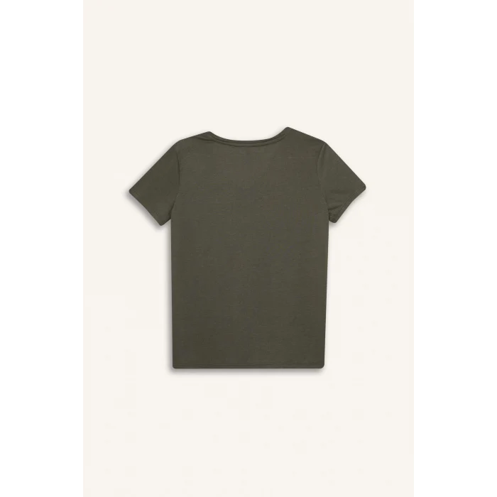 Defacto U3769 Haki Regular Fit V Yaka Cepli Kısa Kollu Tişört