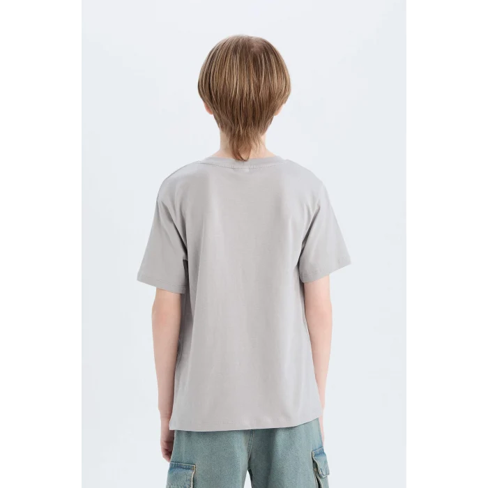 Defacto D9284 Gri Erkek Çocuk Bisiklet Yaka Baskılı Kısa Kollu Tişört
