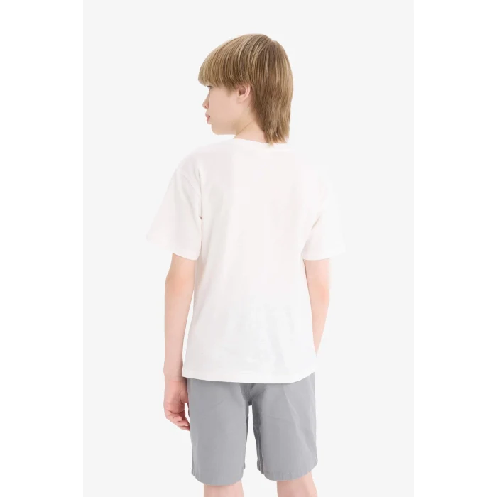 Defacto E6314 Beyaz Erkek Çocuk Bisiklet Yaka Baskılı Kısa Kollu Tişört