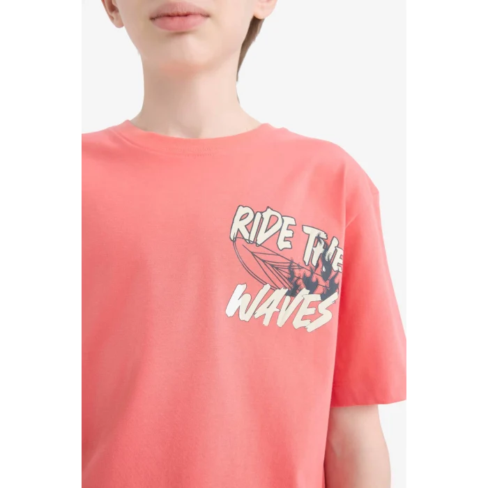 Defacto E0185 Kırmızı Erkek Çocuk Bisiklet Yaka Baskılı Kısa Kollu Tişört