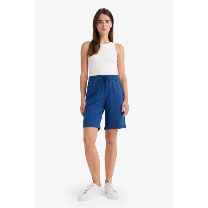 Defacto N7439 Lacivert Regular Fit Beli Lastikli Düz Paça Bermuda Şort