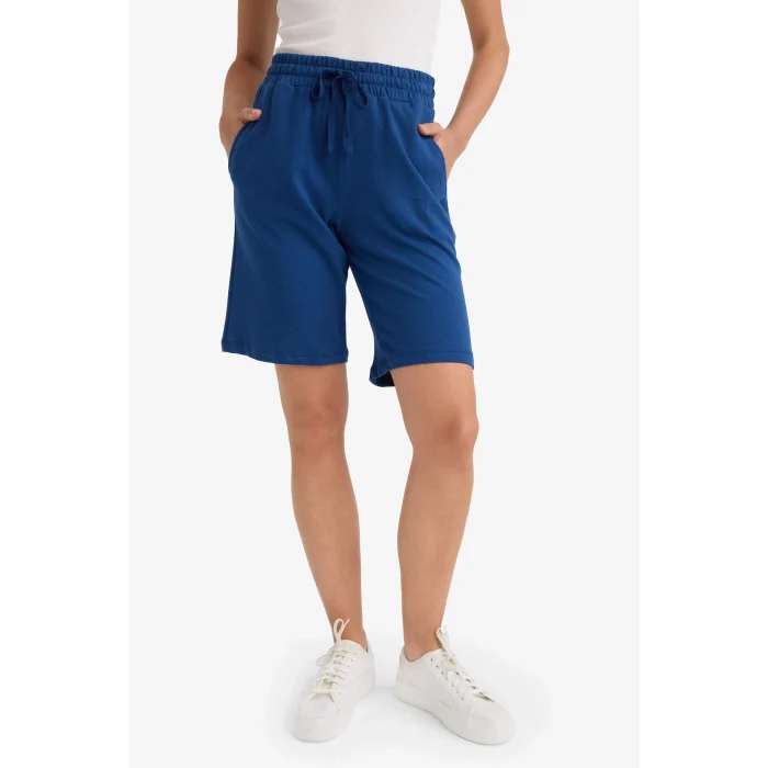 Defacto N7439 Lacivert Regular Fit Beli Lastikli Düz Paça Bermuda Şort